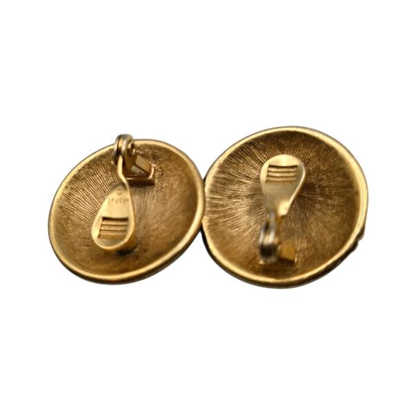 Monet Swirling Ribbon Earrings Clip On Blue Enamel Round Gold Tone Vintage - Picture 8 of 8